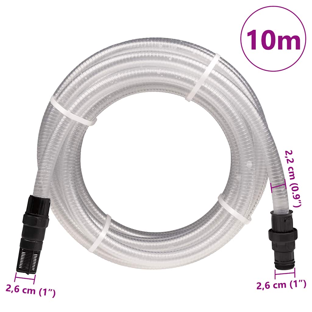 Sugeslange med messingkoblinger gjennomsiktig 1,1" 10 m PVC