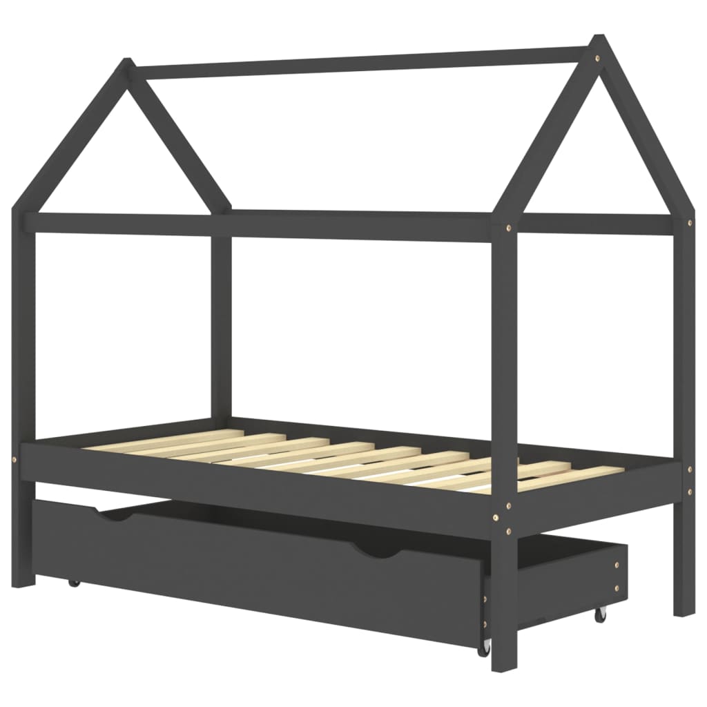 Sengeramme for barn med skuff heltre furu 80x160 cm mørkegrå
