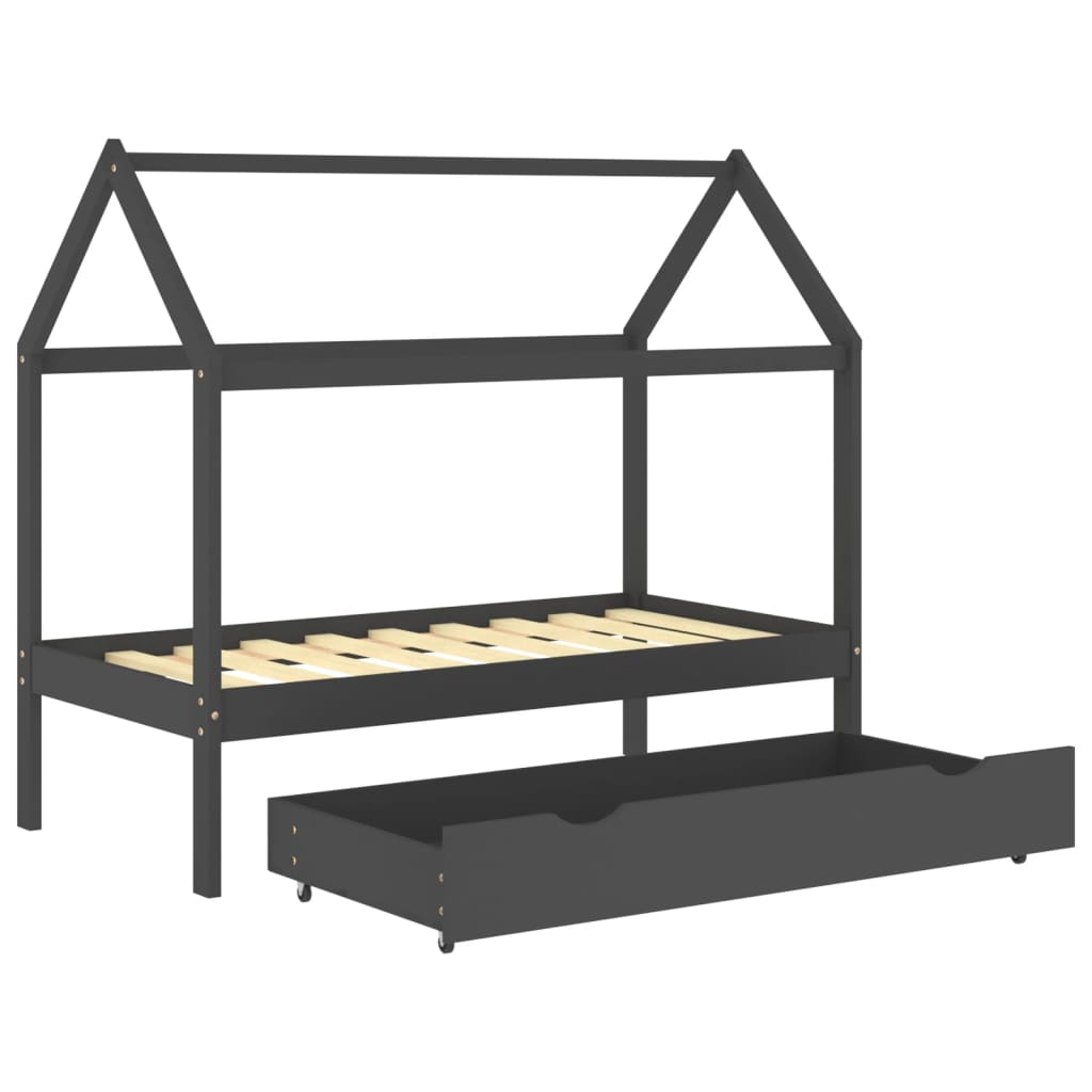 Sengeramme for barn med skuff heltre furu 80x160 cm mørkegrå