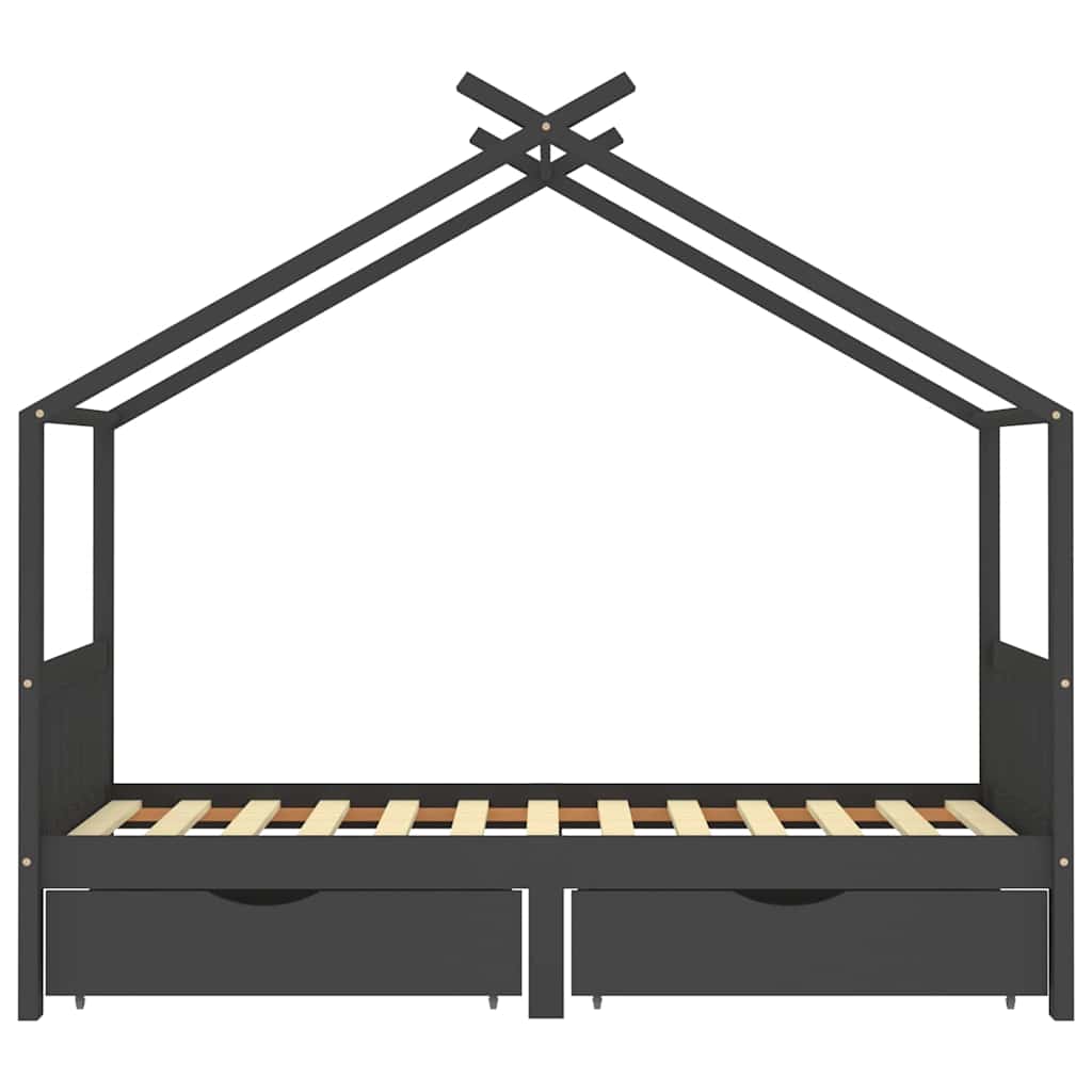 Sengeramme for barn med skuffer heltre furu 90x200 cm mørkegrå