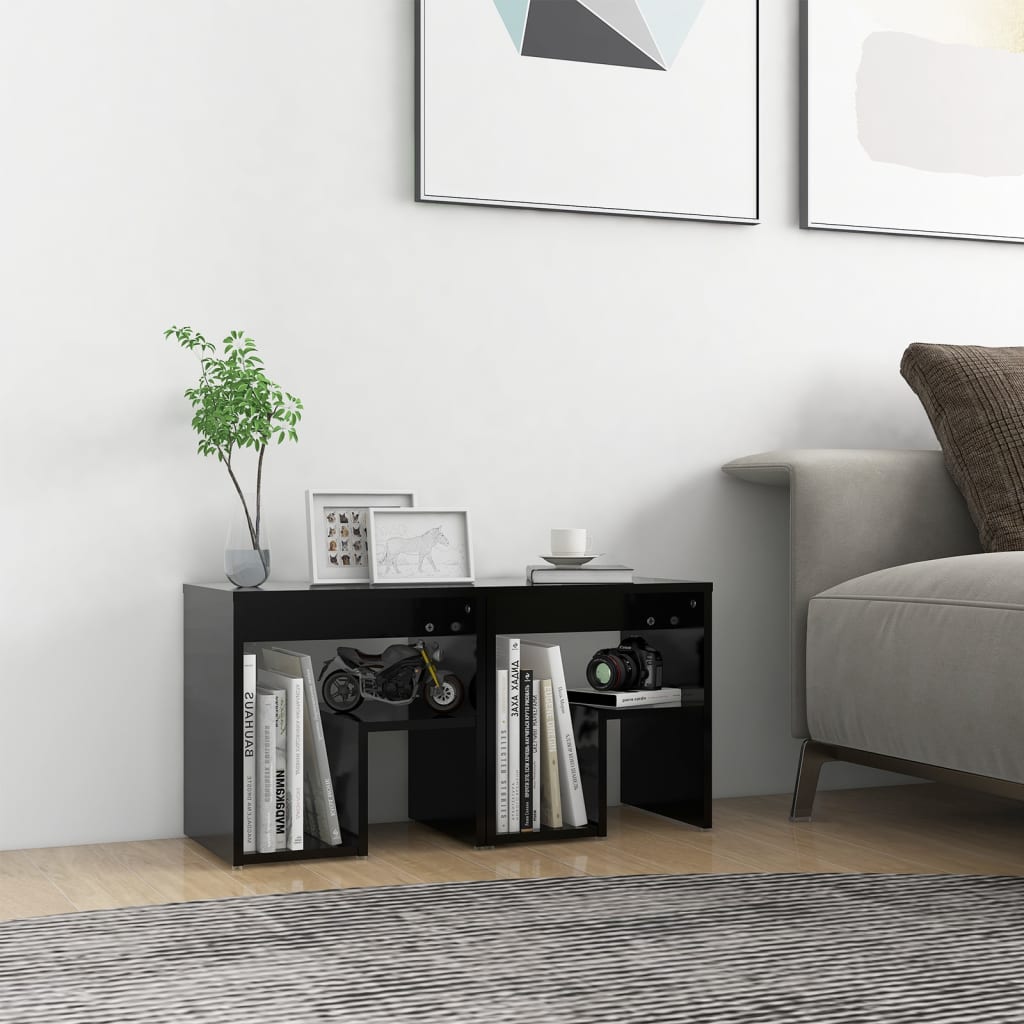 Nattbord 2 stk svart 40x30x40 cm konstruert tre