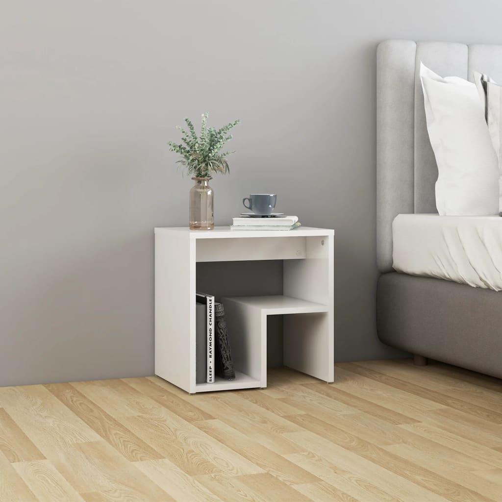 Nattbord 2 stk høyglans hvit 40x30x40 cm konstruert tre