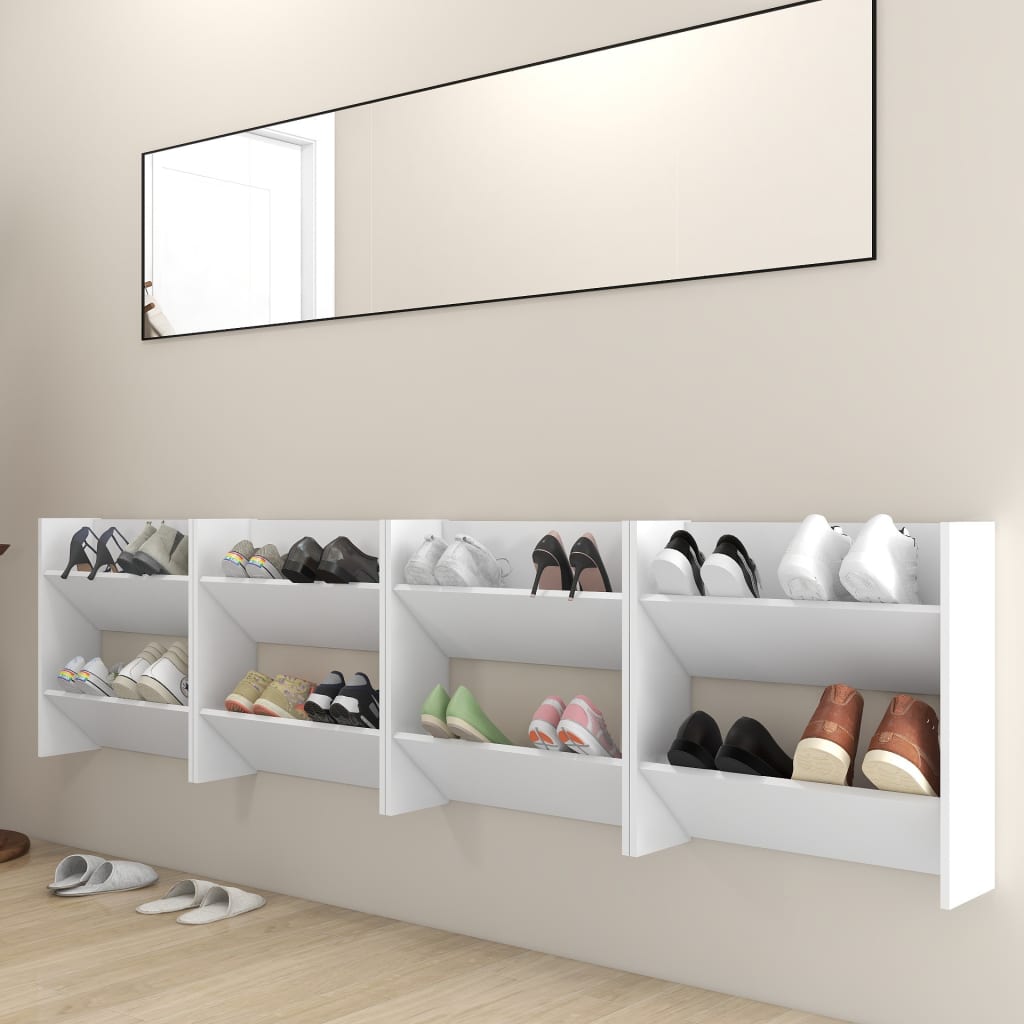 Veggskoskap 4 stk hvit 60x18x60 cm konstruert tre