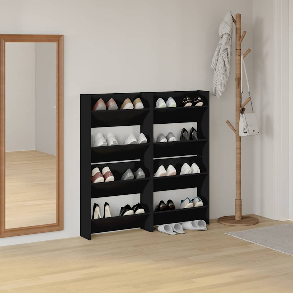 Veggskoskap 4 stk svart 60x18x60 cm konstruert tre
