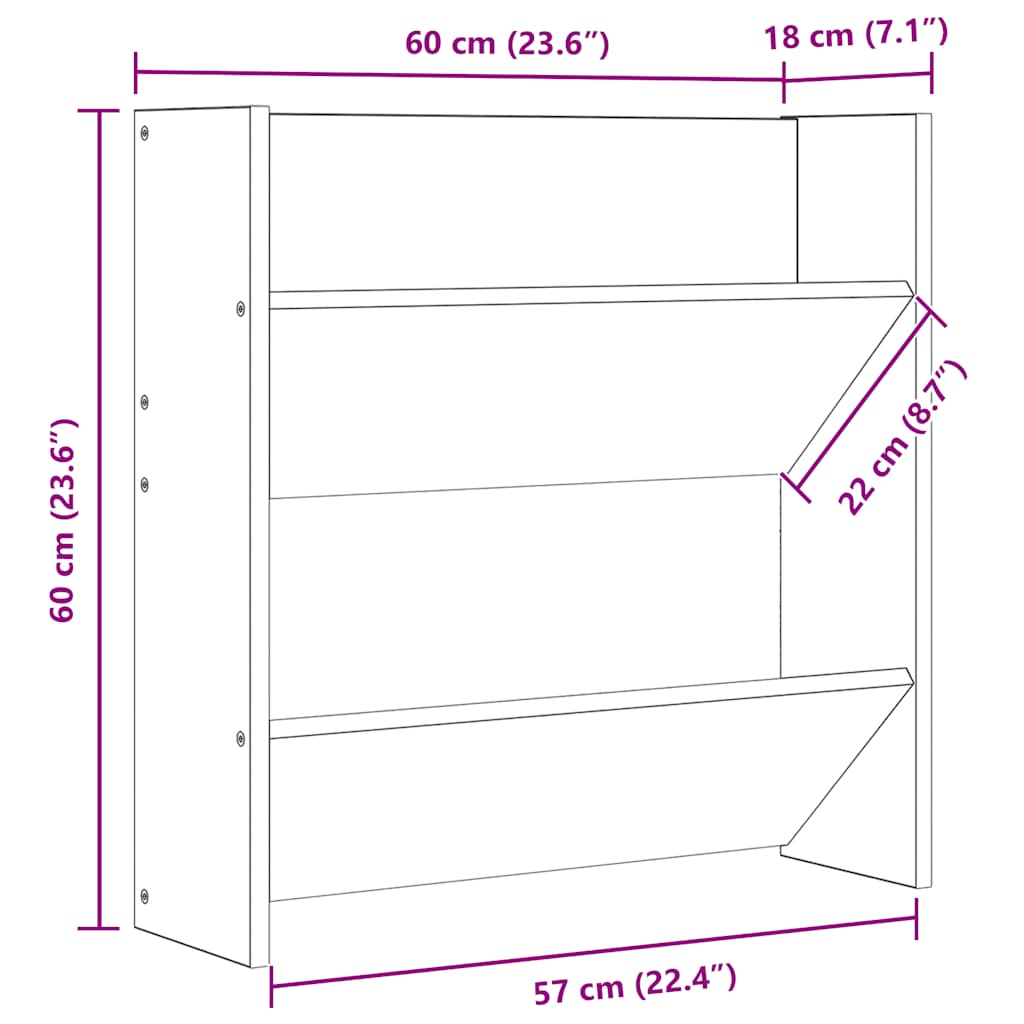 Veggskoskap betonggrå 60x18x60 cm sponplate