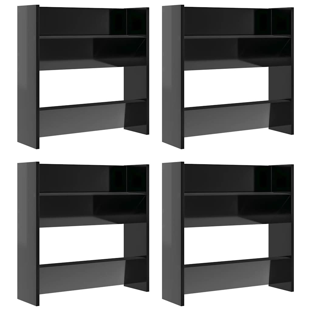 Veggskoskap 4 stk høyglans svart 60x18x60 cm konstruert tre