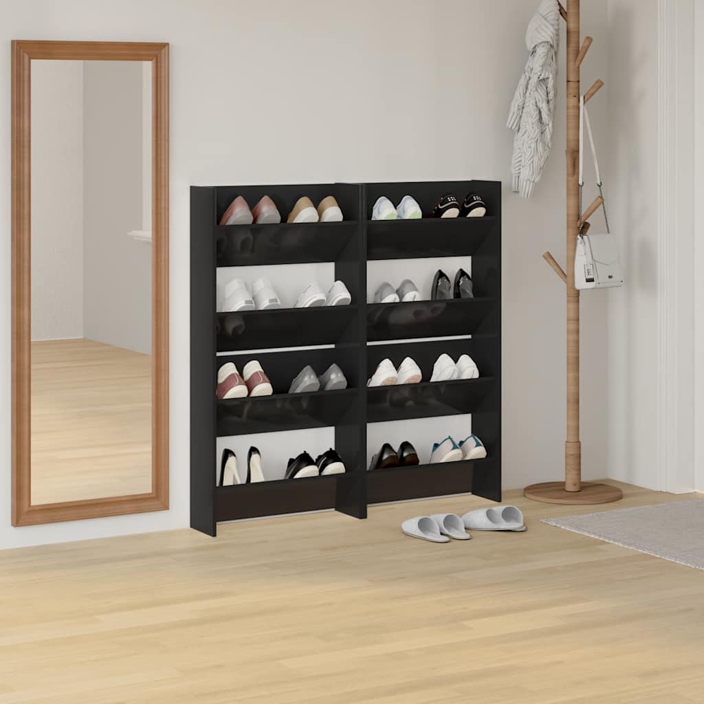 Veggskoskap 4 stk høyglans svart 60x18x60 cm konstruert tre