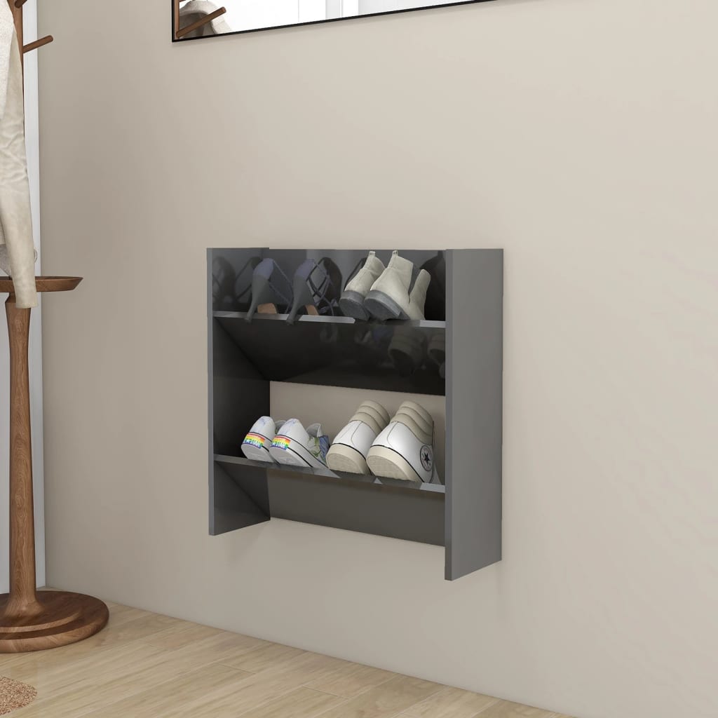 Veggmontert skoskap høyglans grå 60x18x60 cm konstruert tre
