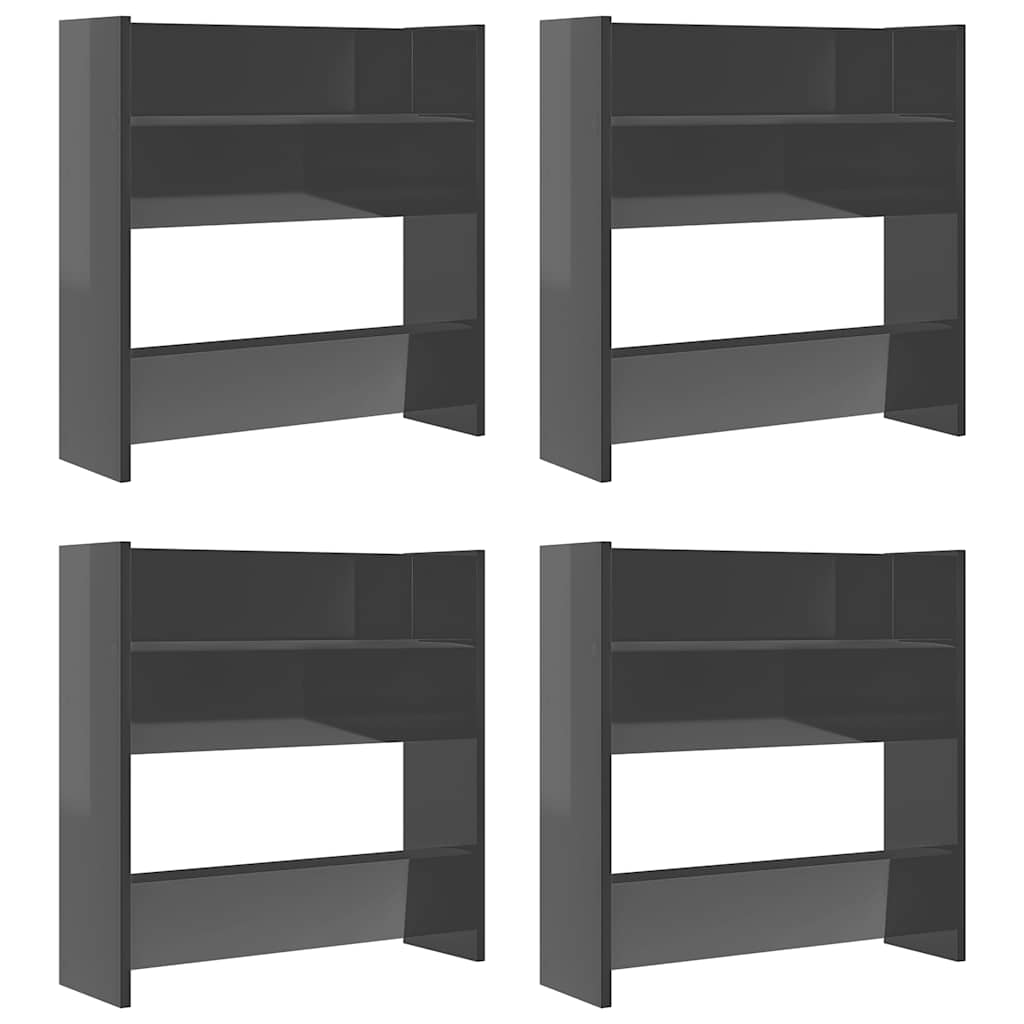 Veggskoskap 4 stk høyglans grå 60x18x60 cm konstruert tre