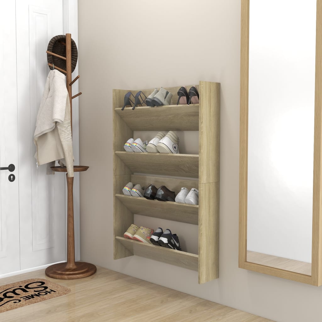 Veggskoskap 2 stk sonoma eik 80x18x60 cm sponplater