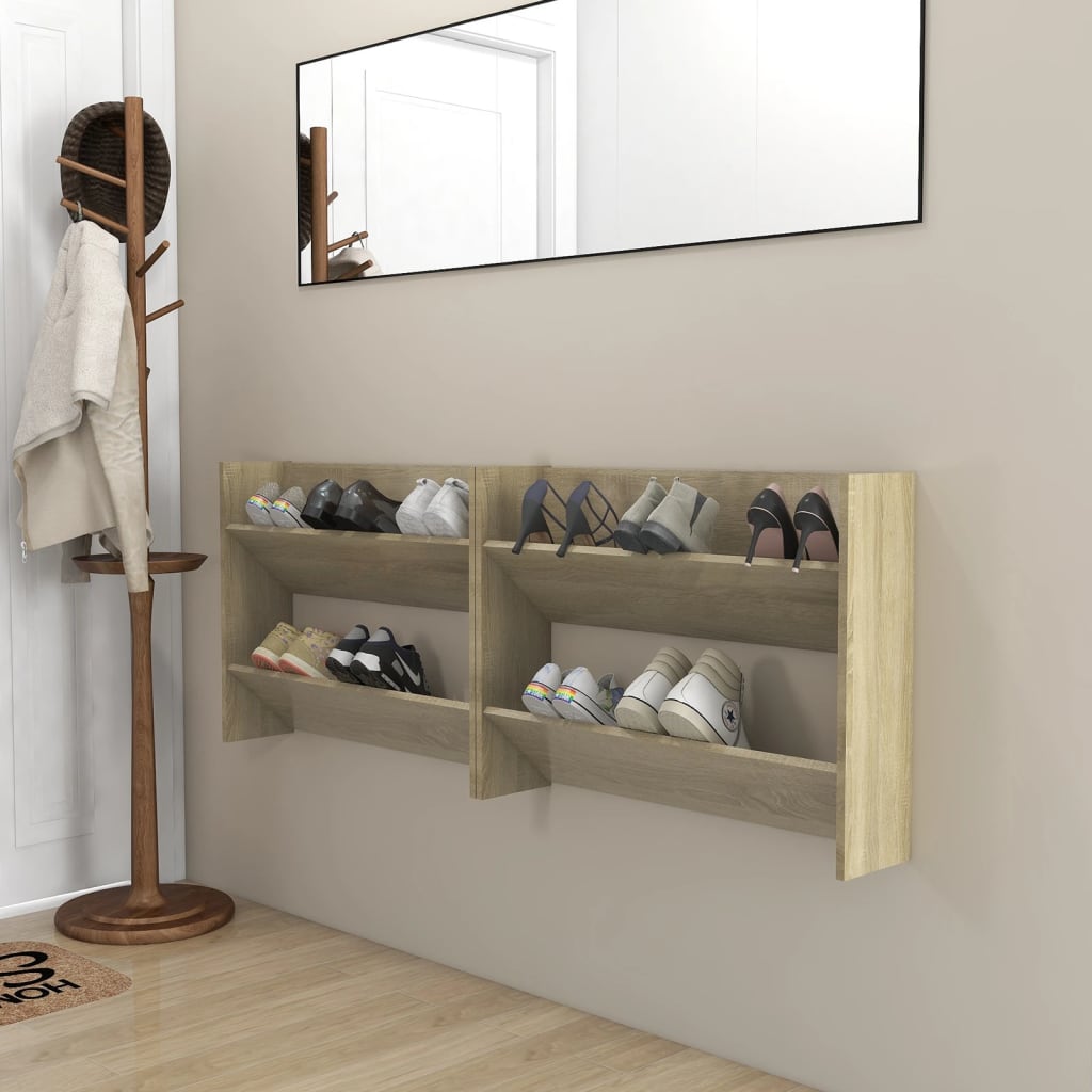 Veggskoskap 2 stk sonoma eik 80x18x60 cm sponplater