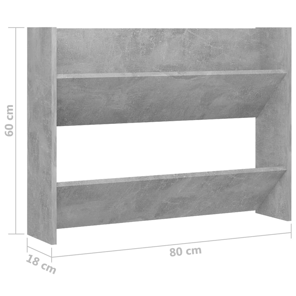 Veggskoskap 2 stk betonggrå 80x18x60 cm sponplate