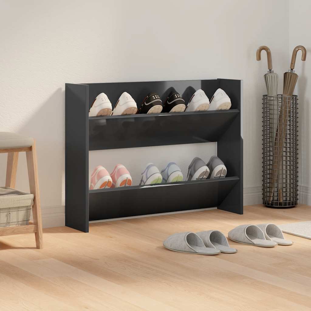 Veggmontert skoskap høyglans svart 80x18x60 cm konstruert tre