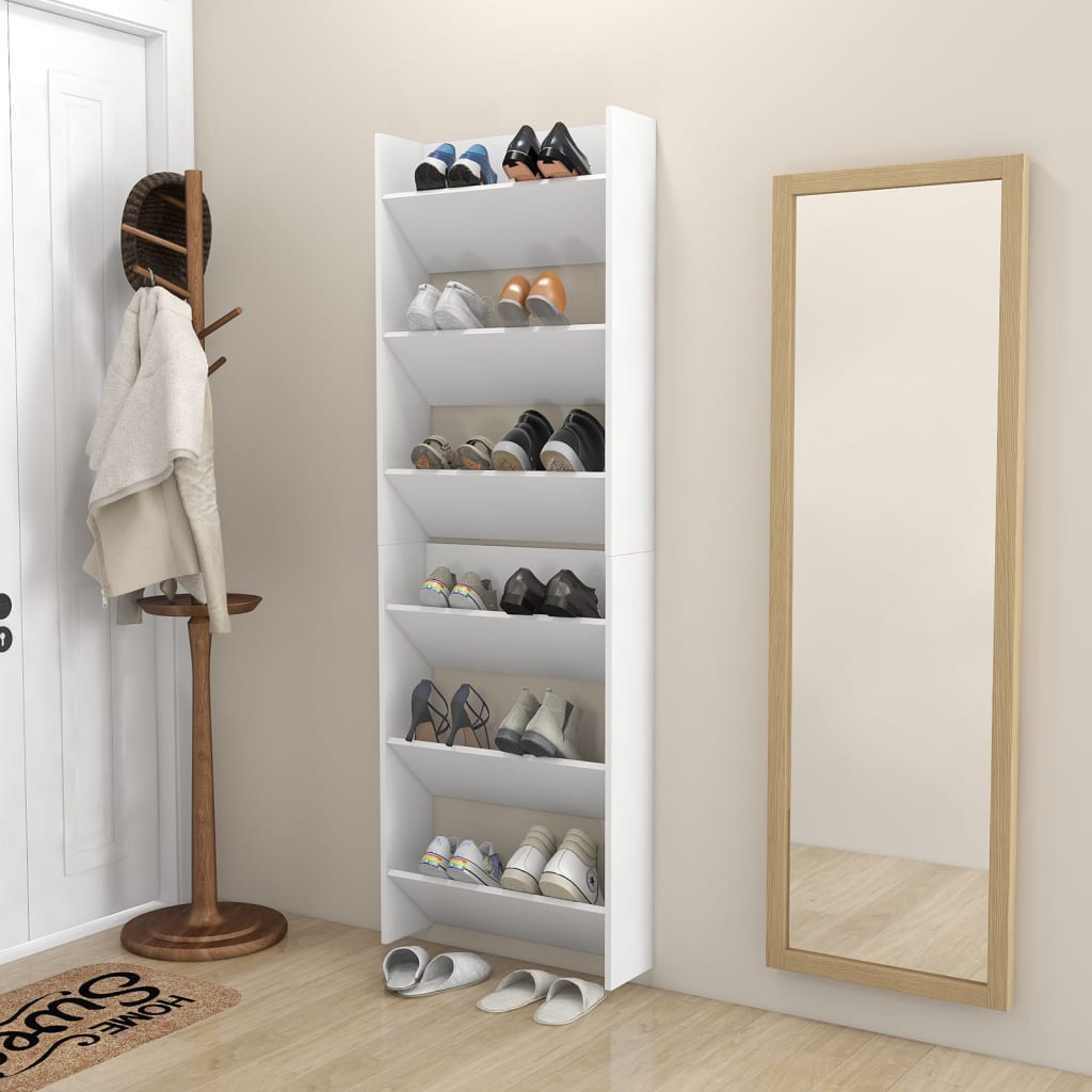 Veggskoskap 2 stk hvit 60x18x90 cm sponplater