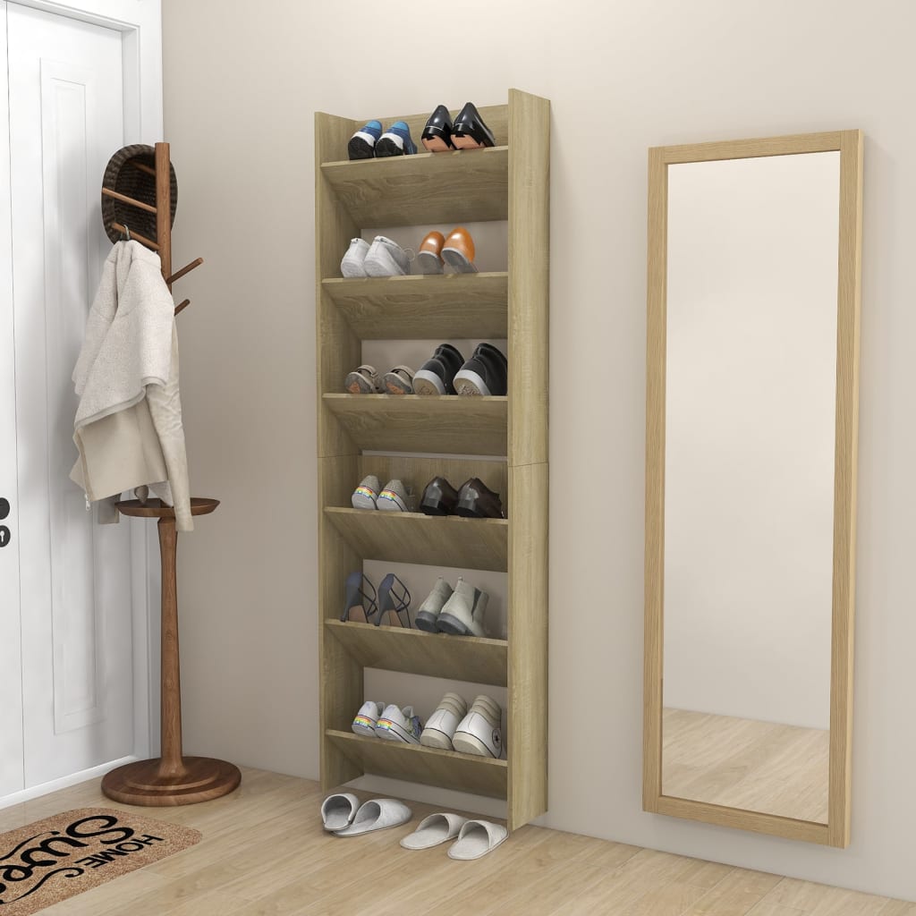 Veggskoskap 2 stk hvit og sonoma eik 60x18x90 cm sponplater
