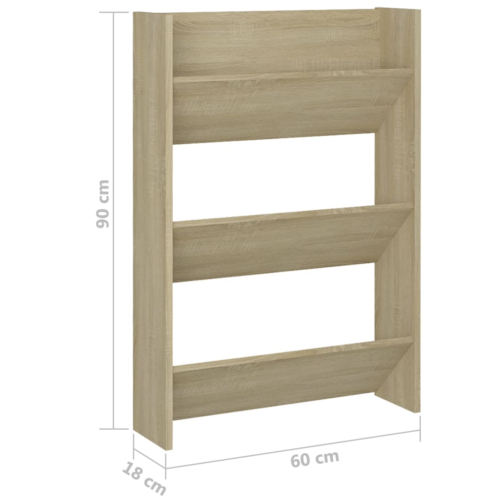 Veggskoskap 2 stk hvit og sonoma eik 60x18x90 cm sponplater