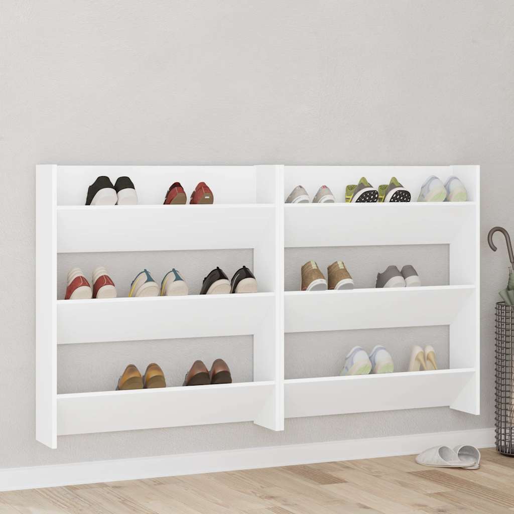 Veggskoskap 2 stk hvit 80x18x90 cm sponplater