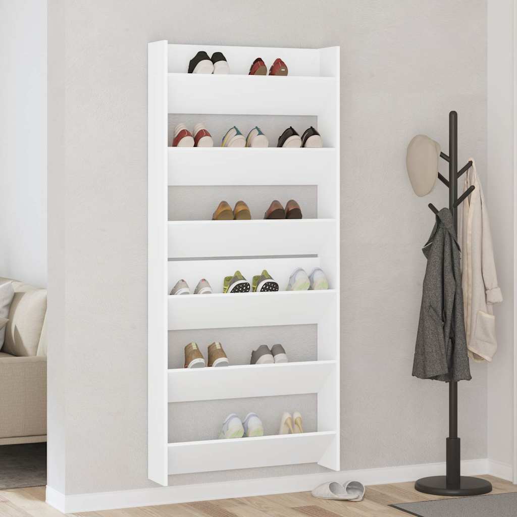 Veggskoskap 2 stk hvit 80x18x90 cm sponplater