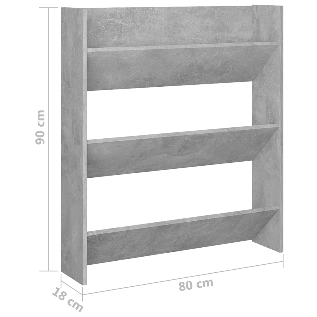 Veggskoskap betonggrå 80x18x90 cm sponplater