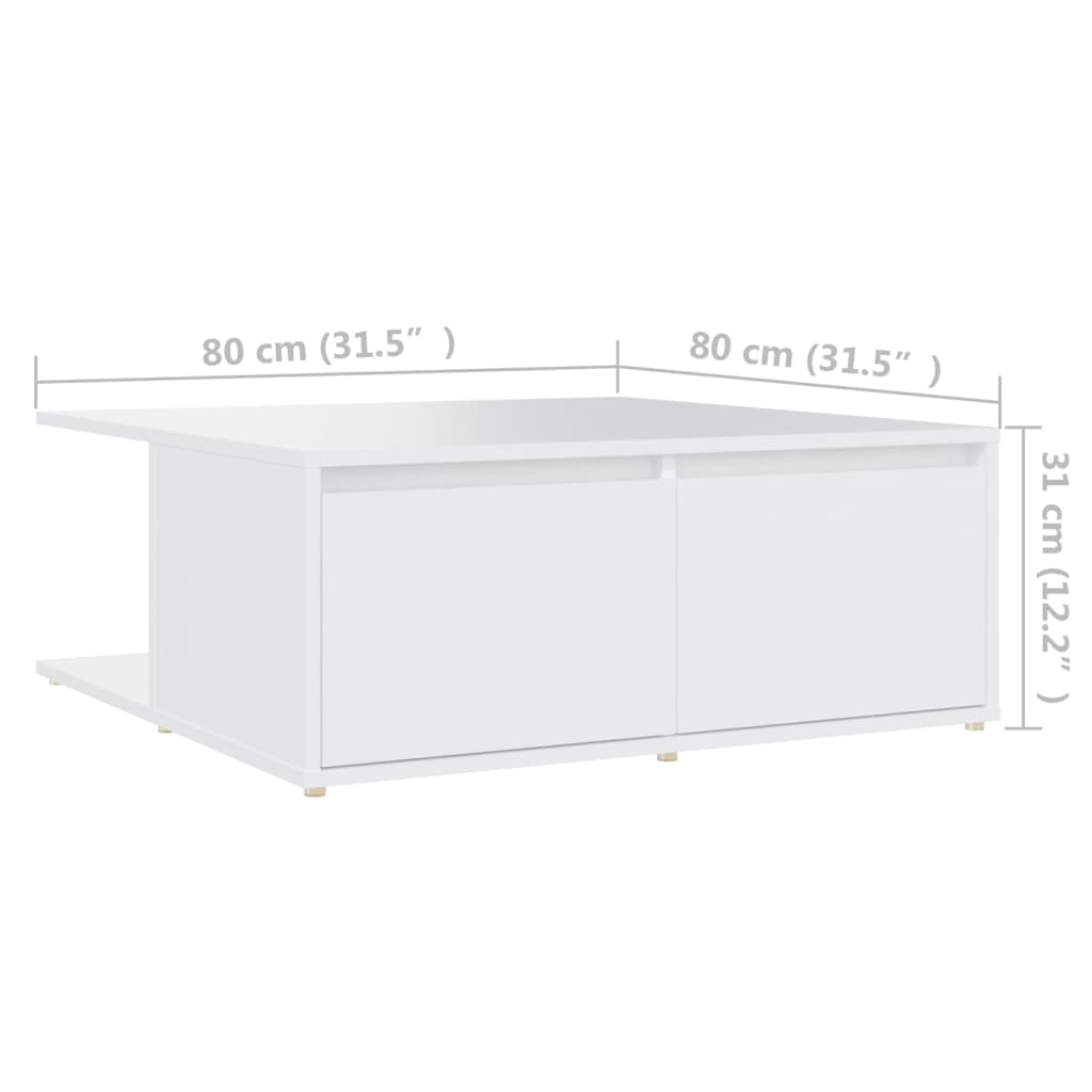 Salongbord hvit 80x80x31 cm konstruert tre