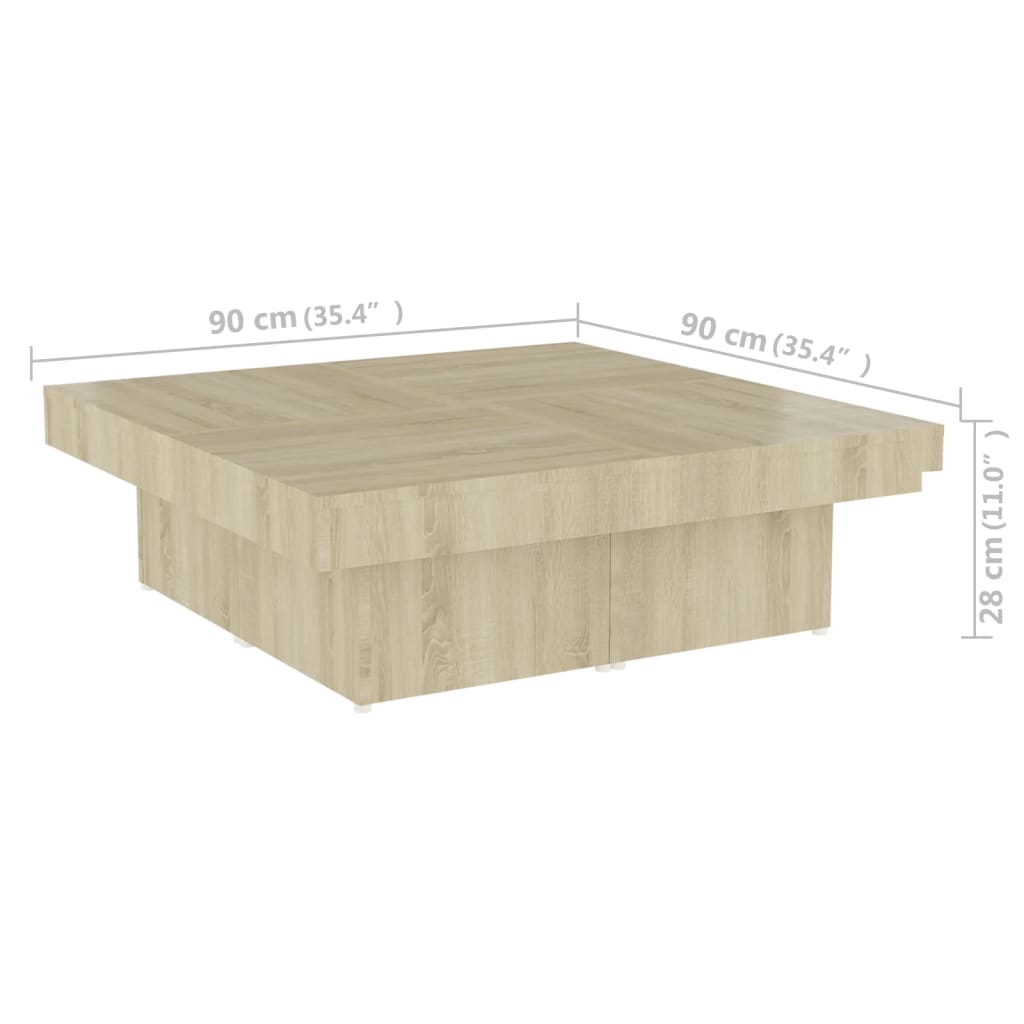 Salongbord sonoma eik 90x90x28 cm konstruert tre