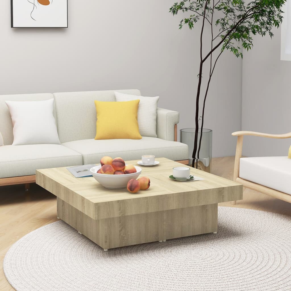 Salongbord sonoma eik 90x90x28 cm konstruert tre