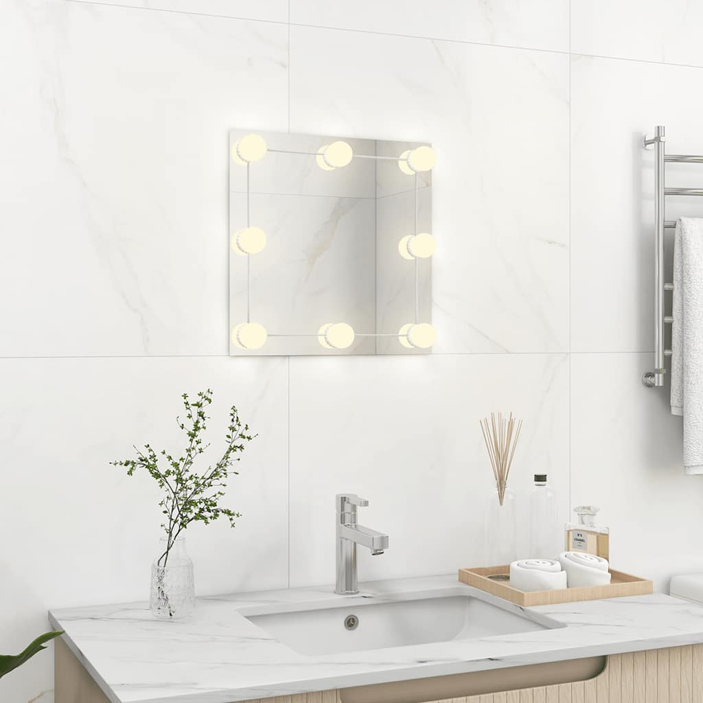 Veggspeil med LED-lys firkantet glass