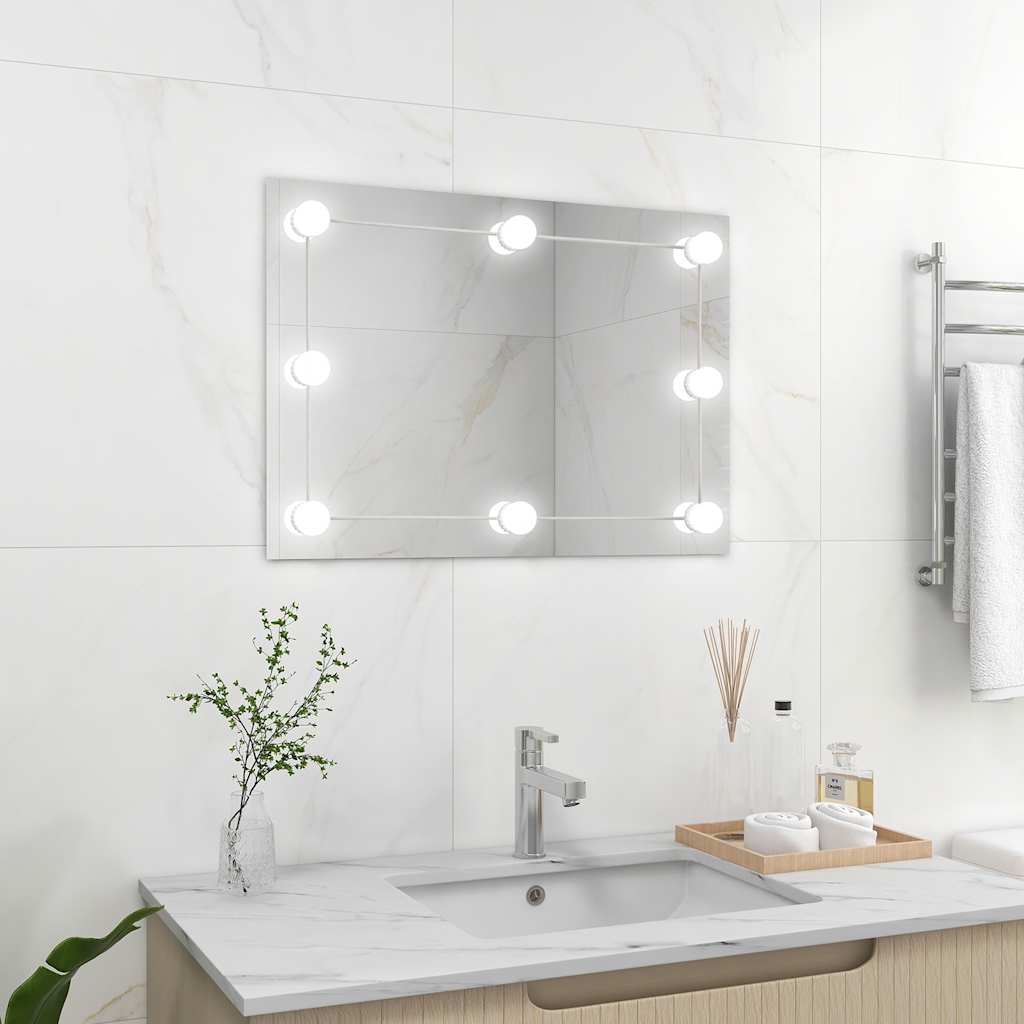 Rammeløst veggspeil med LED-lys rektangulær glass