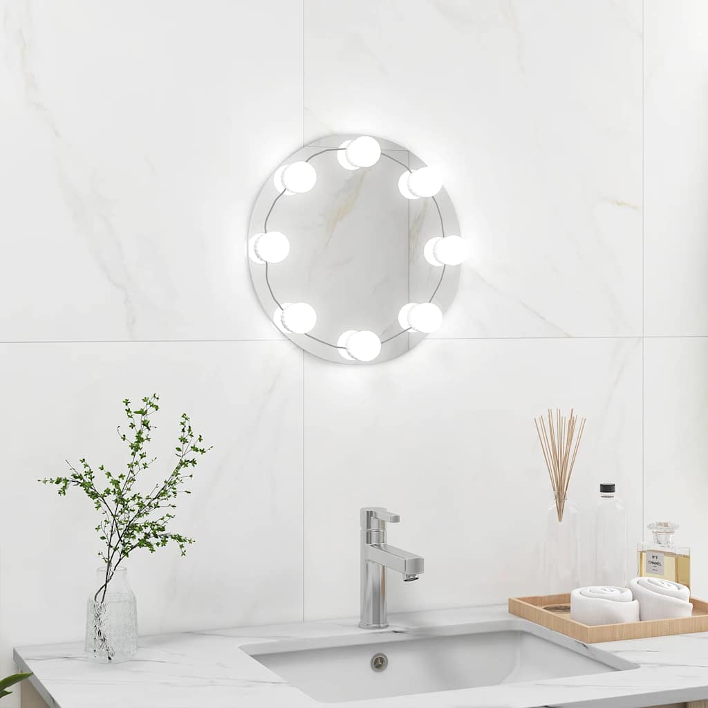 Rammeløst veggspeil med LED-lys rund glass