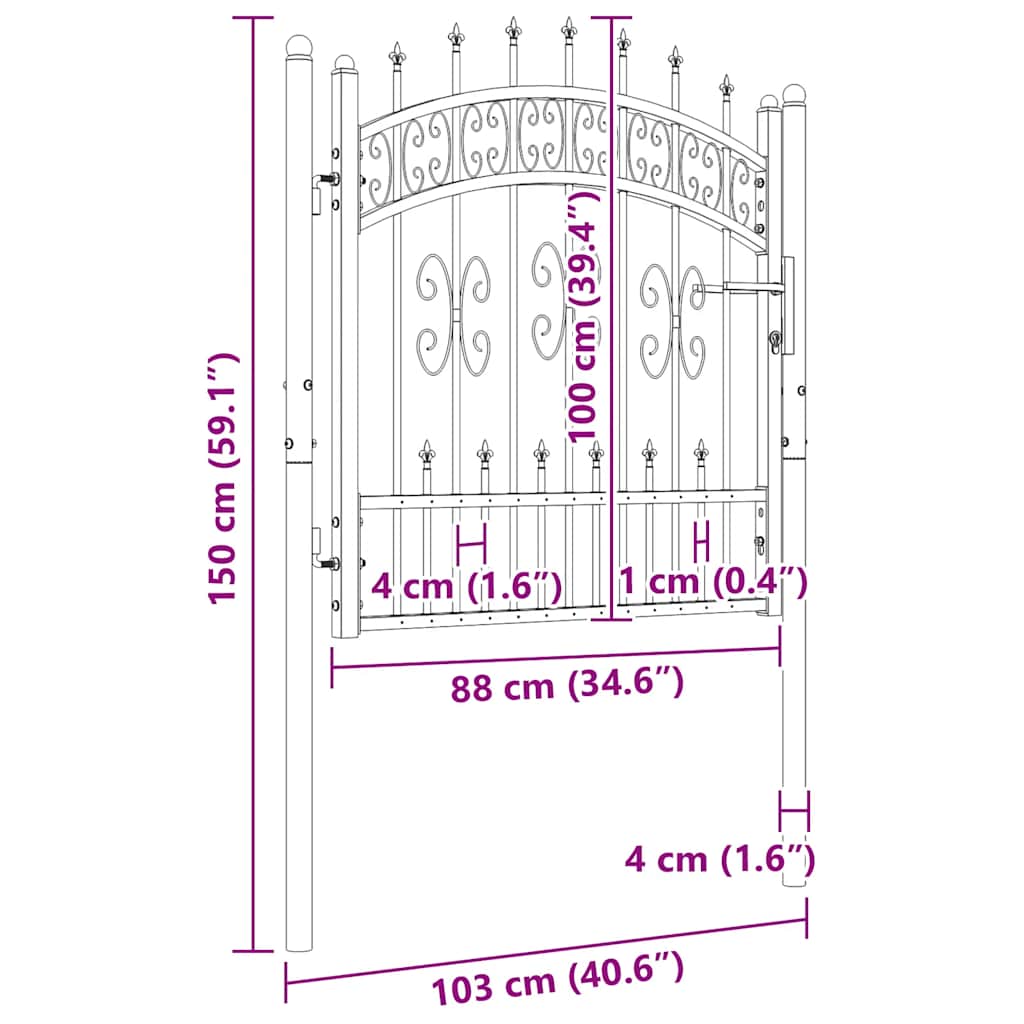 Gjerdeport KAMPEN med spydtopp svart 103x100 cm stål