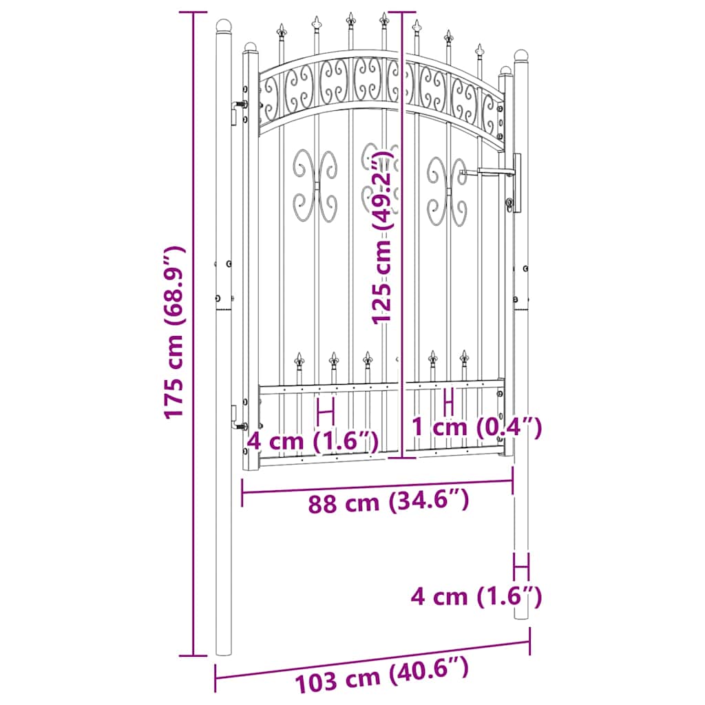 Gjerdeport med spydtopp svart 103x125 cm pulverlakkert stål