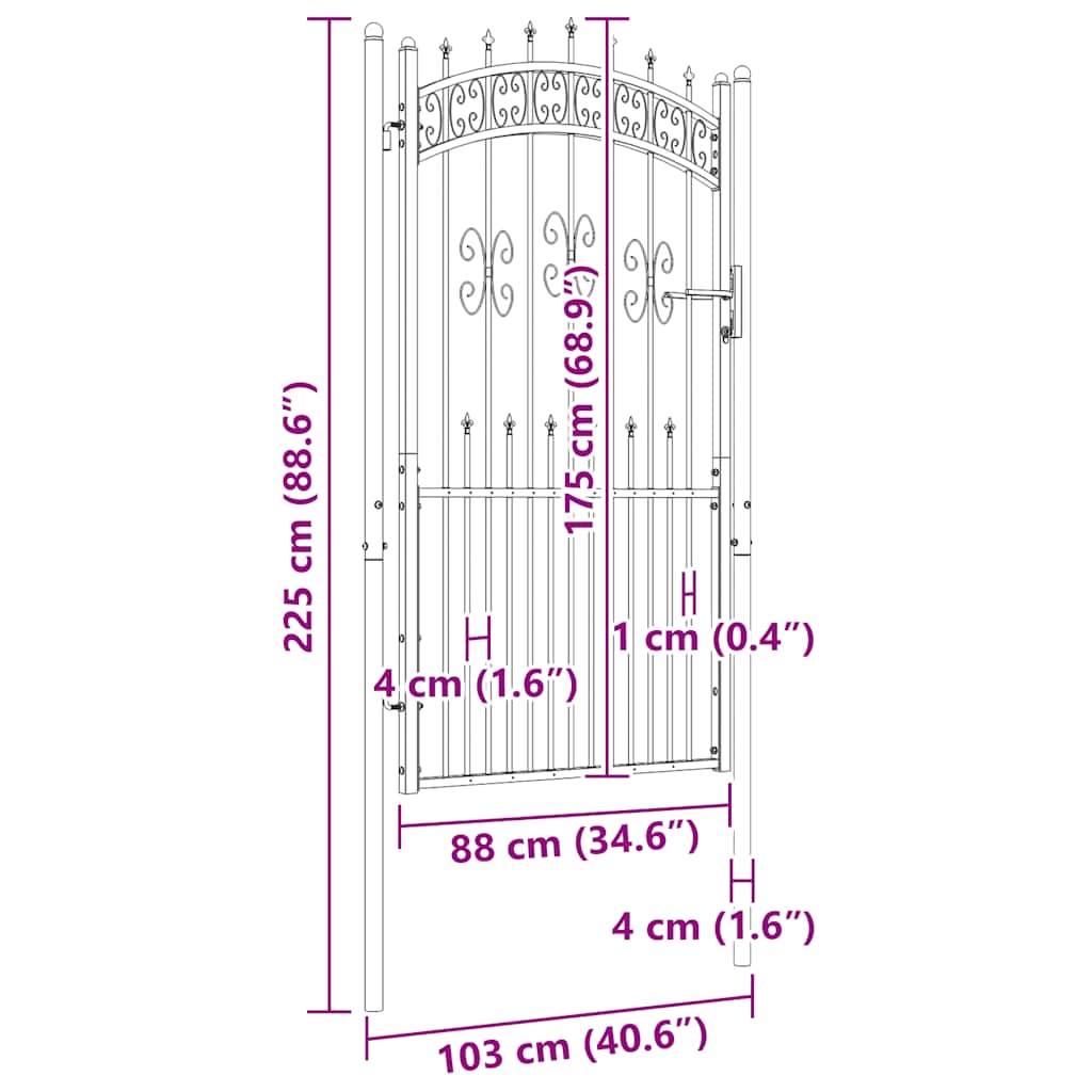 Gjerdeport med spydtopp svart 103x175 cm pulverlakkert stål