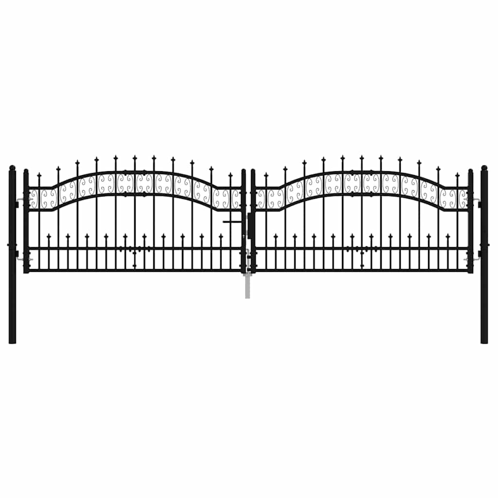 Gjerdeport med spydtopp svart 305x75 cm pulverlakkert stål