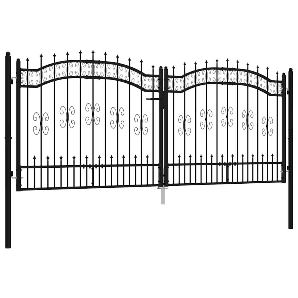 Gjerdeport KAMPEN med spydtopp svart 302x125 cm stål
