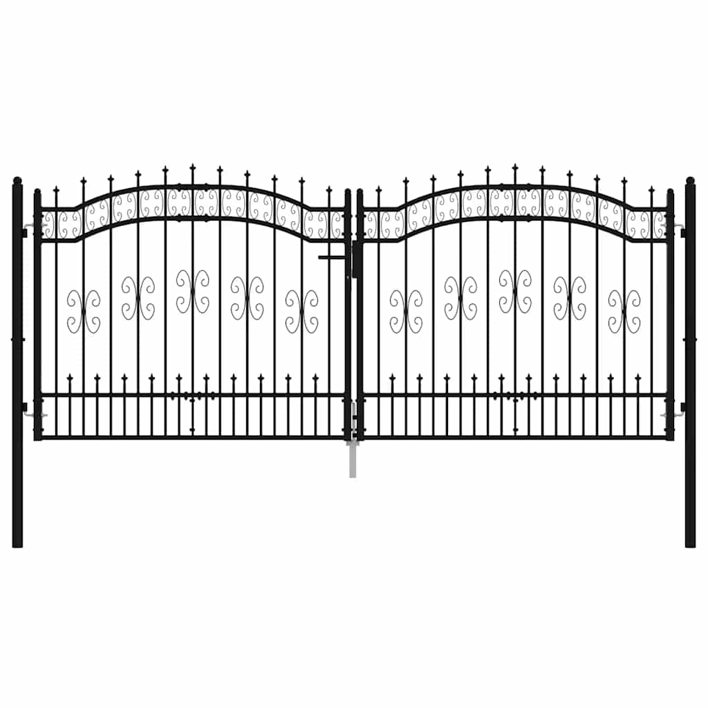 Gjerdeport med spydtopp svart 305x125 cm pulverlakkert stål