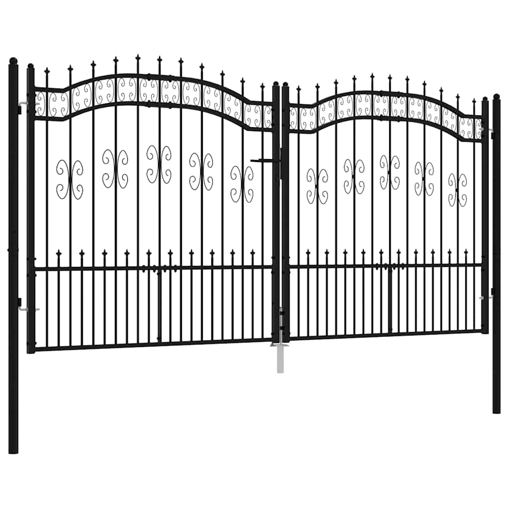 Gjerdeport KAMPEN med spydtopp svart 302x150 cm stål