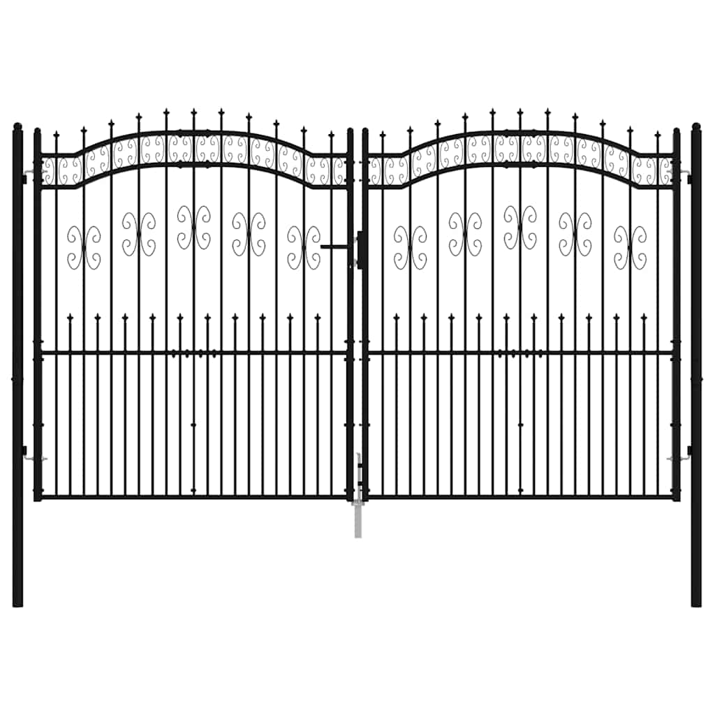 Gjerdeport med spydtopp svart 305x175 cm pulverlakkert stål