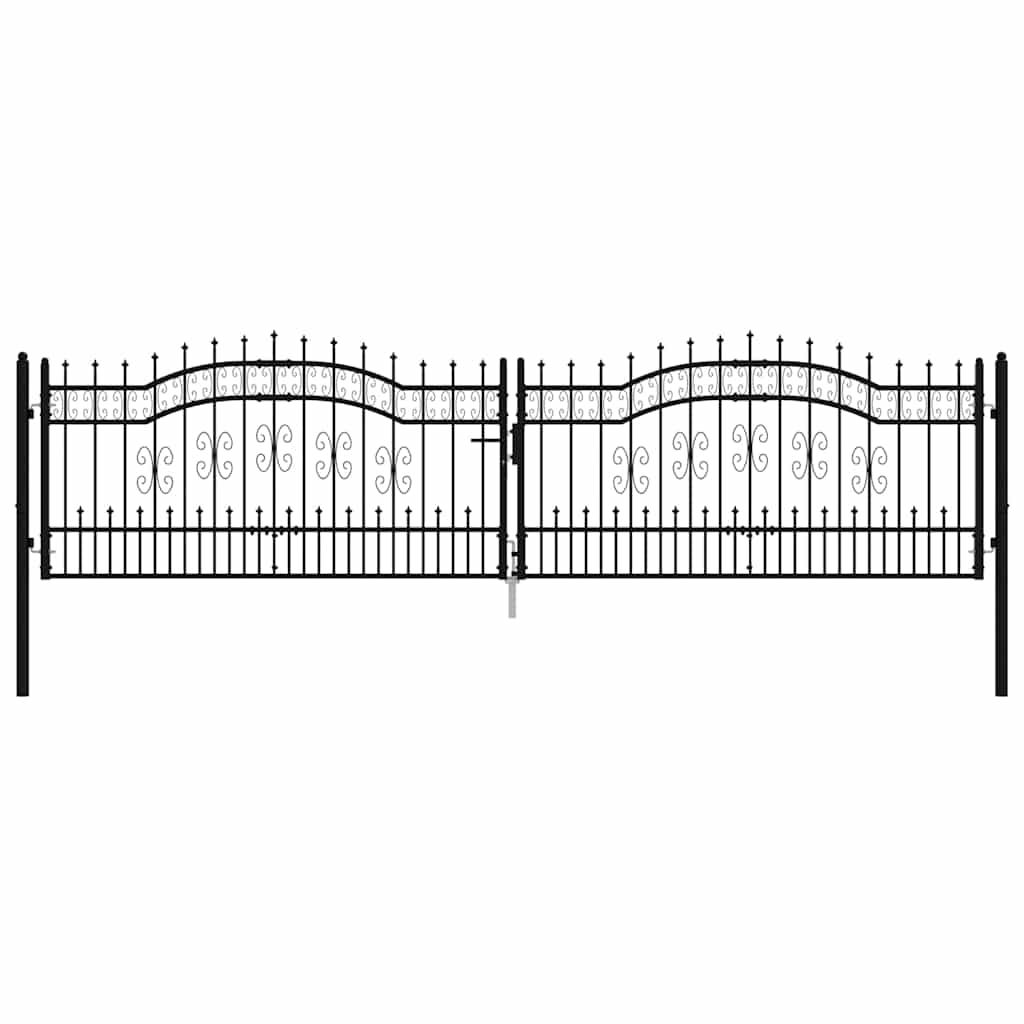 Gjerdeport med spydtopp svart 406x100 cm pulverlakkert stål