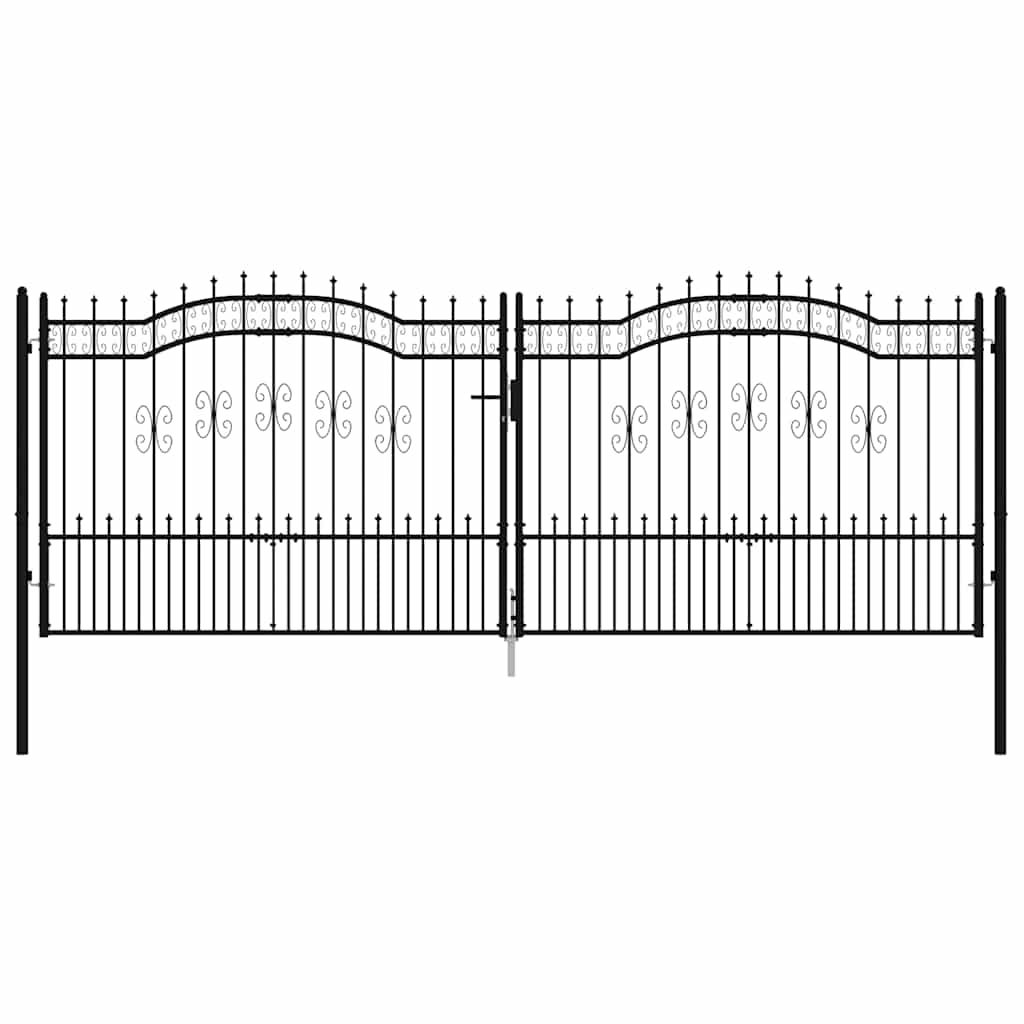 Gjerdeport med spydtopp svart 406x150 cm pulverlakkert stål