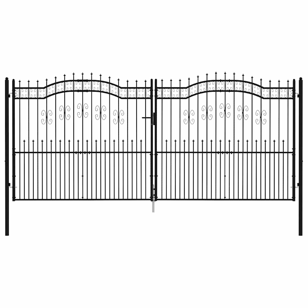Gjerdeport med spydtopp svart 406x175 cm pulverlakkert stål