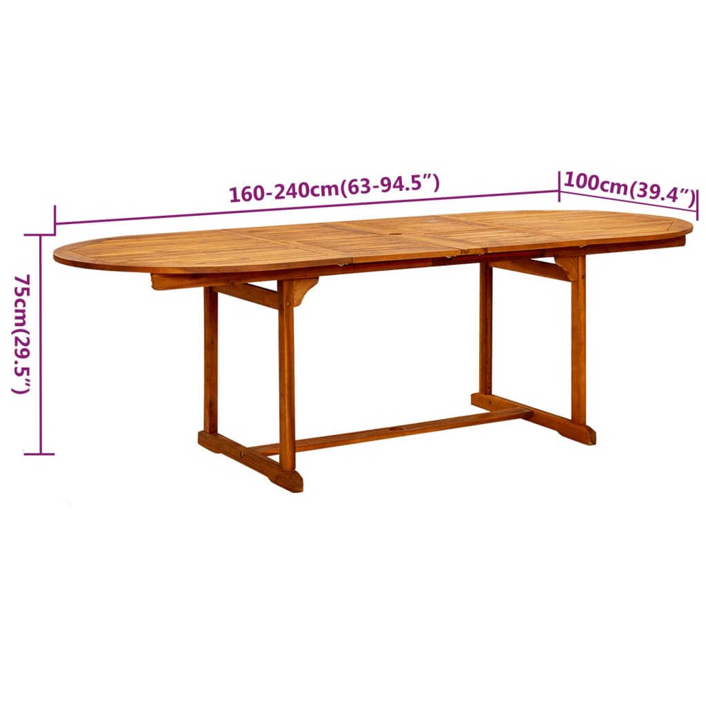 Utendørs spisestue 9 deler heltre akasie 160-240 cm vidaXL