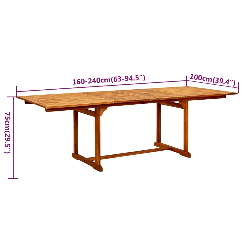 Utendørs spisestue 9 deler heltre akasie 160-240 cm vidaXL