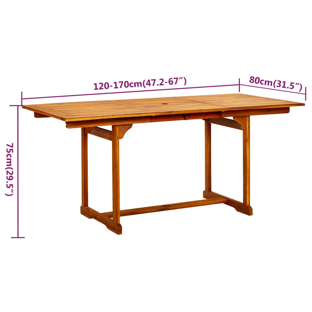 Utendørs spisestue 7 deler heltre akasie 120-170 cm vidaXL