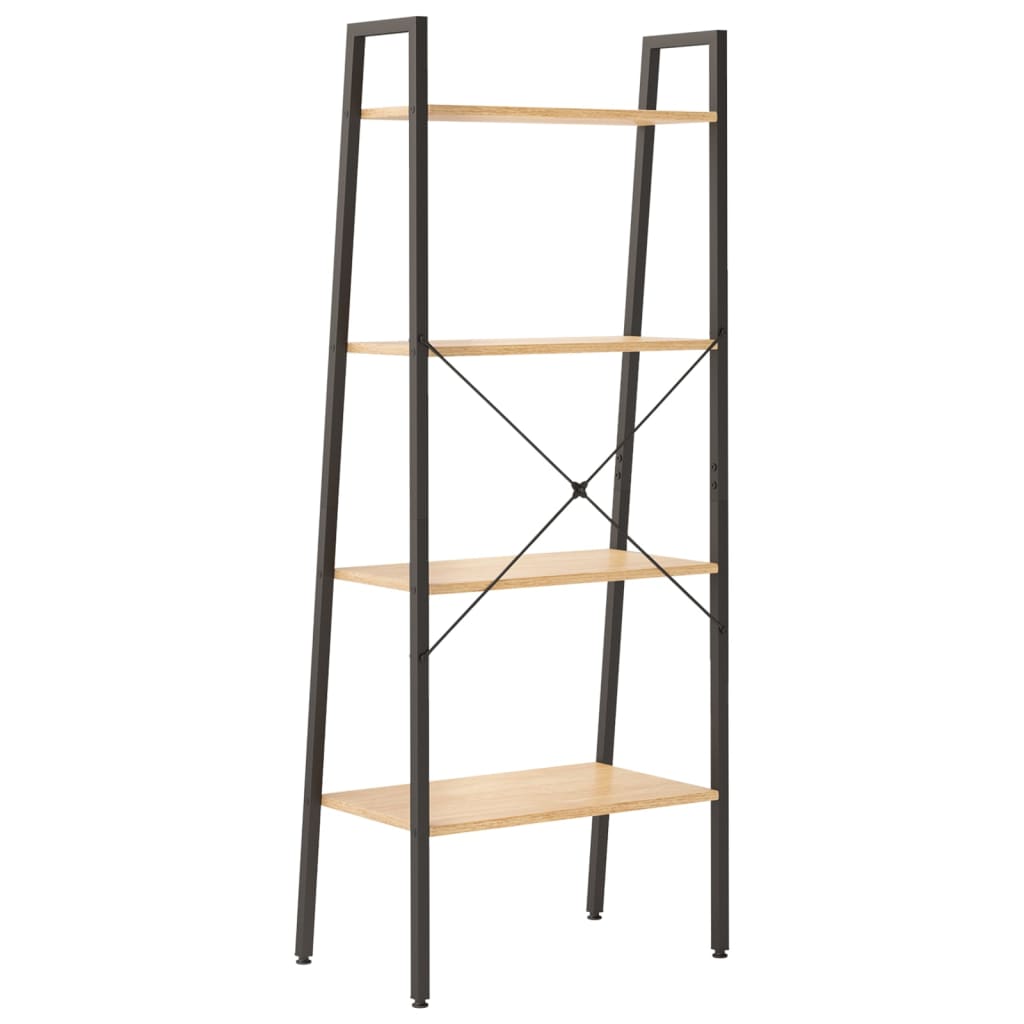 Gulvhyller 4 etasjer lysebrun og svart 56x35x140 cm