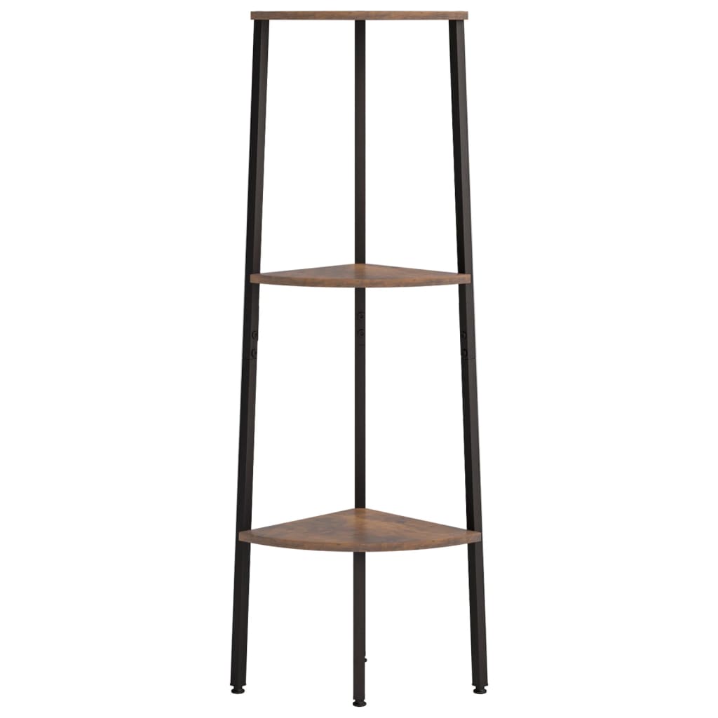 Hjørnehyller 3 etasjer mørkebrun og svart 45,5x31,5x120 cm