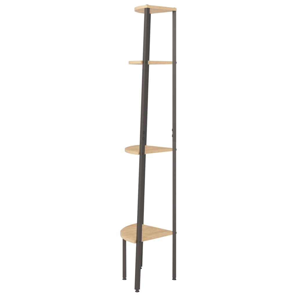 4-etasjes hjørnehylle lys brun og svart 45,5x31,5x150 cm