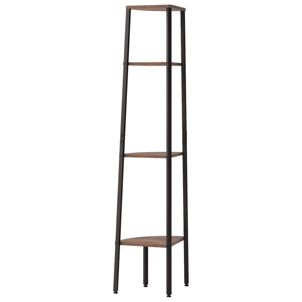 4-etasjes hjørnehylle mørkebrun og svart 45,5x31,5x150 cm