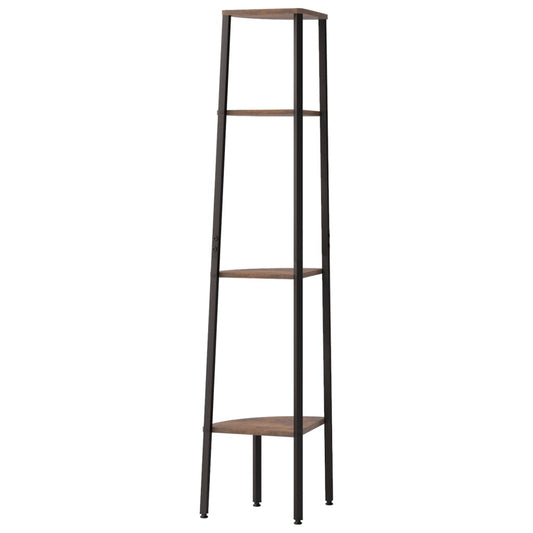 4-etasjes hjørnehylle mørkebrun og svart 45,5x31,5x150 cm