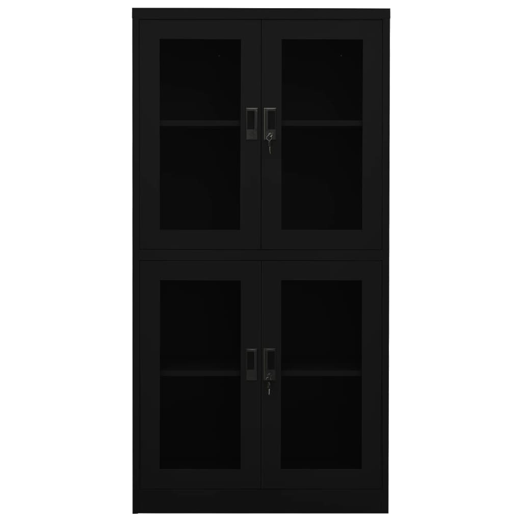 Kontorskap svart 90x40x180 cm stål og herdet glass