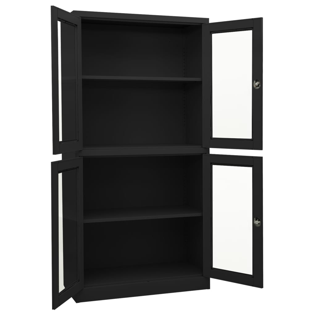 Kontorskap antrasitt 90x40x180 cm stål og herdet glass